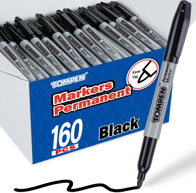 Main image of Black Permanent Markers Fine Tip 160 Pack Bulk,Waterproof Permanent Marker Pens with Quick Drying on Wood,Plastic,Paper,Metal,Mirror for Gift Office School Classroom Home