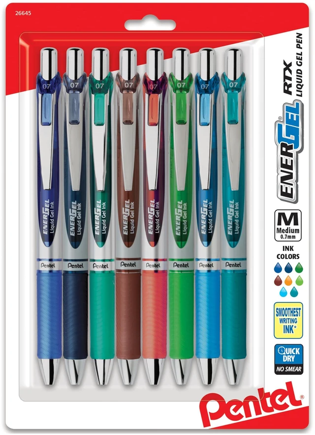 Main image of EnerGel RTX Retractable Liquid Gel Pen, (0.7mm) Metal Tip, Medium Line, assorted 2 Ink, 8-Pk (BL77BP8M2)