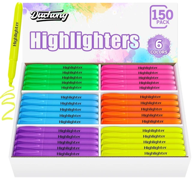 Main image of Highlighters Bulk, 150 Highlighters in 6 Assorted Colors, Chisel Tip Dry-Quickly Highlighter Markers, Office Classroom Must Have, Back to School Supplies for Adult Kids Teachers