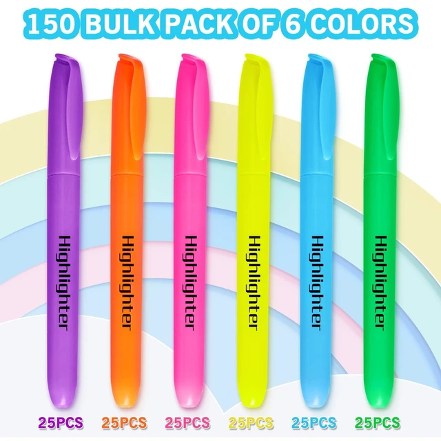 Alt view image 2 of 7 - Highlighters Bulk, 150 Highlighters in 6 Assorted Colors, Chisel Tip Dry-Quickly Highlighter Markers, Office Classroom Must Have, Back to School Supplies for Adult Kids Teachers