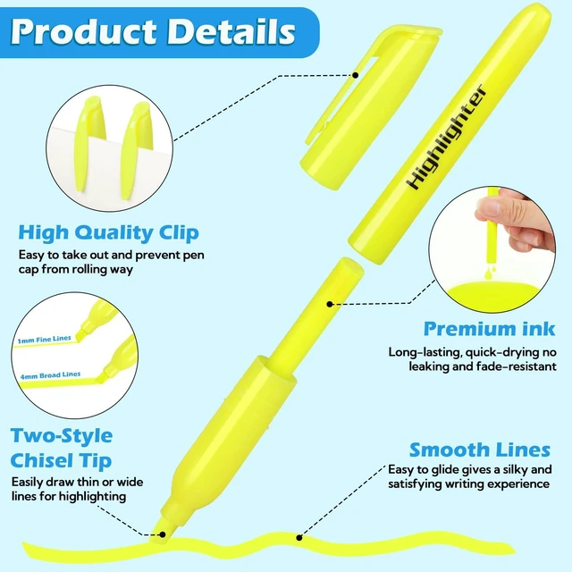 Alt view image 4 of 7 - Highlighters, 60 Pack Yellow Highlighters Bulk, Bright Color Chisel Tip & Dry-Quickly, No Bleed Highlighter Markers for Adult Kids, School Supplies for Teachers, Office Classroom Must Have