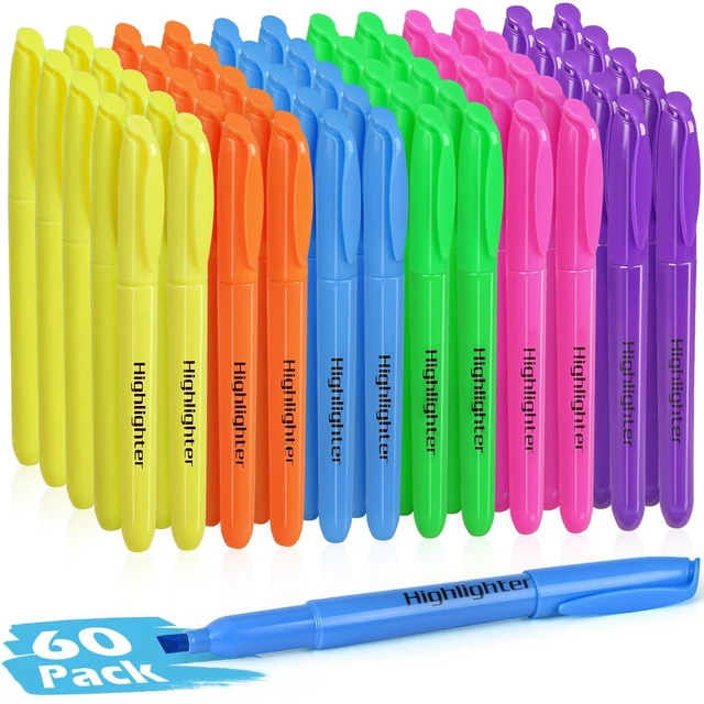 Main image of 60 Pack Highlighters in 6 Assorted Colors, Chisel Tip Dry-Quickly Highlighters Bulk, No Bleed Highlighter Markers for Adult Kids, School Supplies for Teachers, Office Classroom Must Have