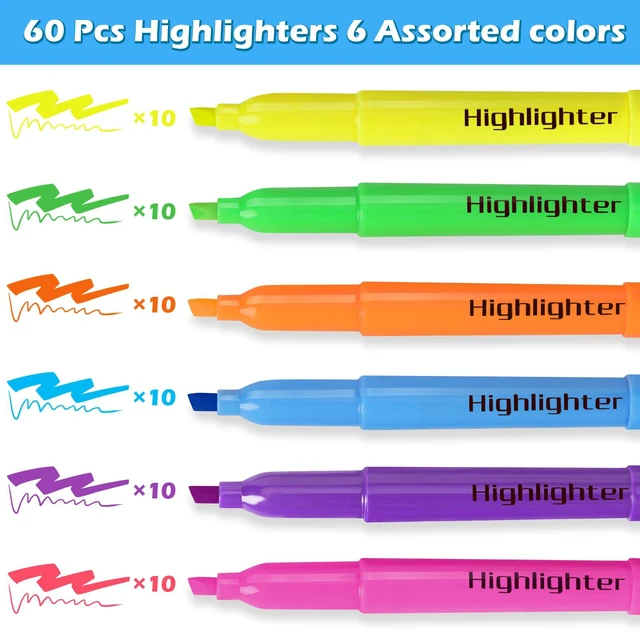 Alt view image 5 of 7 - 60 Pack Highlighters in 6 Assorted Colors, Chisel Tip Dry-Quickly Highlighters Bulk, No Bleed Highlighter Markers for Adult Kids, School Supplies for Teachers, Office Classroom Must Have