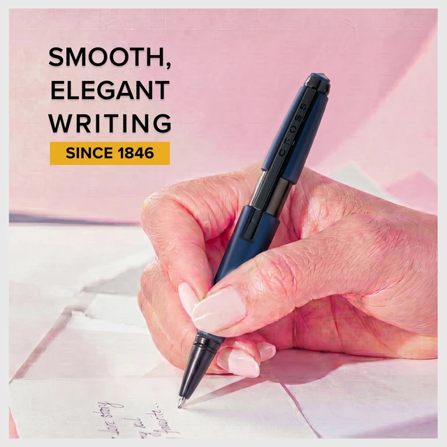 Alt view image 2 of 7 - Edge Matte Blue Lacquer Gel Rollerball Pen, Medium Point, Black Ink Elegant Accessory for Smooth Writing, Capless Slide-Open and Snap-Shut Design, Ergonomic Shape, Comfortable Grip, Gift-Ready
