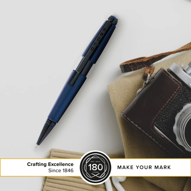 Alt view image 3 of 7 - Edge Matte Blue Lacquer Gel Rollerball Pen, Medium Point, Black Ink Elegant Accessory for Smooth Writing, Capless Slide-Open and Snap-Shut Design, Ergonomic Shape, Comfortable Grip, Gift-Ready