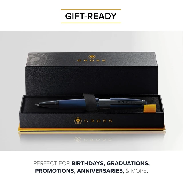 Alt view image 5 of 7 - Edge Matte Blue Lacquer Gel Rollerball Pen, Medium Point, Black Ink Elegant Accessory for Smooth Writing, Capless Slide-Open and Snap-Shut Design, Ergonomic Shape, Comfortable Grip, Gift-Ready