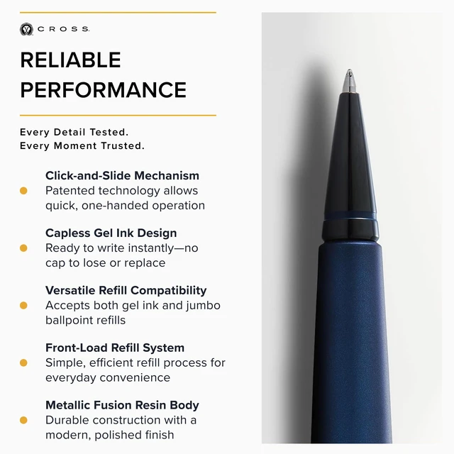 Alt view image 4 of 7 - Edge Matte Blue Lacquer Gel Rollerball Pen, Medium Point, Black Ink Elegant Accessory for Smooth Writing, Capless Slide-Open and Snap-Shut Design, Ergonomic Shape, Comfortable Grip, Gift-Ready