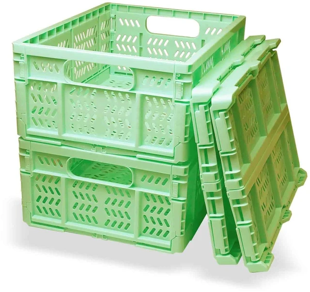 Main image of 20L Folding Crate, 4Pack Plastic Storage Baskets Organizer for Home and Office,Collapsible Storage Crates for Home Office and Outdoor Organizer. (Green)