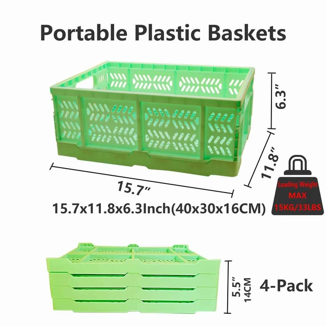 Alt view image 2 of 5 - 20L Folding Crate, 4Pack Plastic Storage Baskets Organizer for Home and Office,Collapsible Storage Crates for Home Office and Outdoor Organizer. (Green)