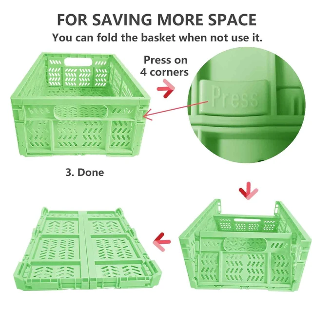 Alt view image 3 of 5 - 20L Folding Crate, 4Pack Plastic Storage Baskets Organizer for Home and Office,Collapsible Storage Crates for Home Office and Outdoor Organizer. (Green)