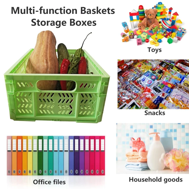 Alt view image 4 of 5 - 20L Folding Crate, 4Pack Plastic Storage Baskets Organizer for Home and Office,Collapsible Storage Crates for Home Office and Outdoor Organizer. (Green)