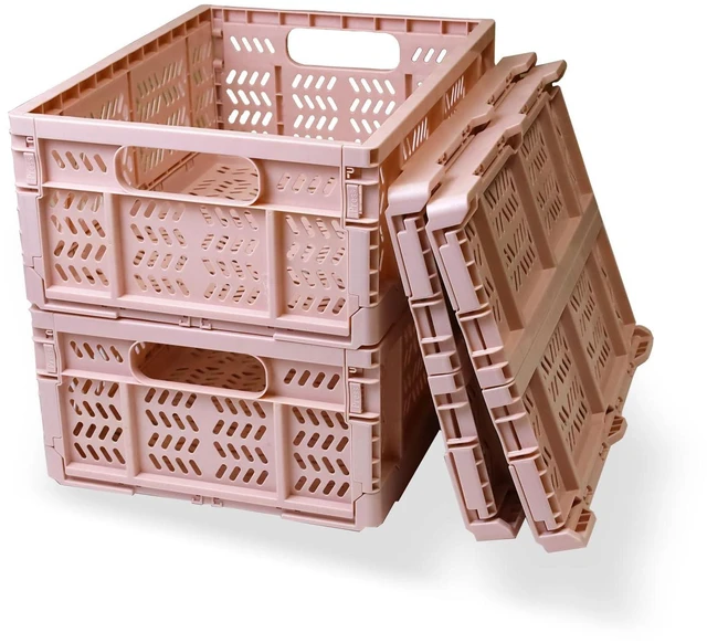 Main image of 20L Foldable Crates, 4Pcs Plastic Crates Baskets for Home Office Storage. Plastic Folding and Collapsible Crates for Chrismas Gifts, Toys Storage. (Light Pink,15.7x11.8 x6.3Inc)