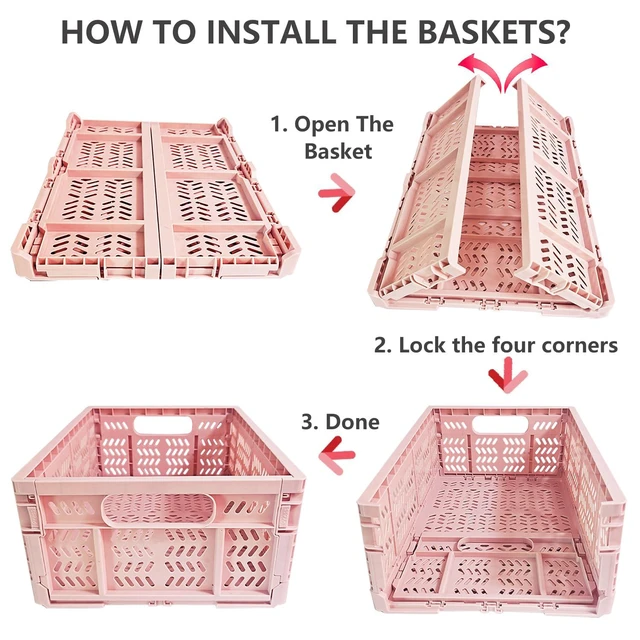 Alt view image 3 of 7 - 20L Foldable Crates, 4Pcs Plastic Crates Baskets for Home Office Storage. Plastic Folding and Collapsible Crates for Chrismas Gifts, Toys Storage. (Light Pink,15.7x11.8 x6.3Inc)