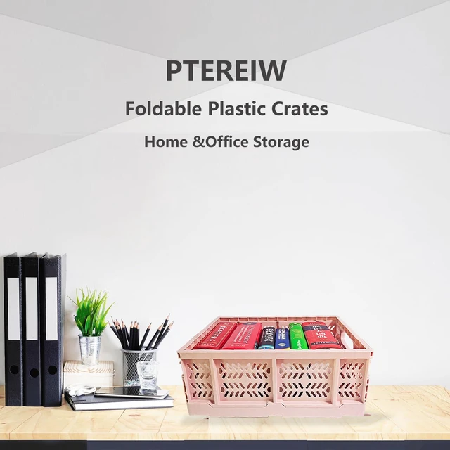 Alt view image 4 of 7 - 20L Foldable Crates, 4Pcs Plastic Crates Baskets for Home Office Storage. Plastic Folding and Collapsible Crates for Chrismas Gifts, Toys Storage. (Light Pink,15.7x11.8 x6.3Inc)