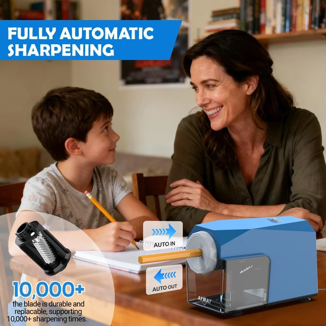 Alt view image 2 of 7 - Electric Pencil Sharpener, Fast & Hands-Free, 10K+ Uses, 5 Nibs, Fully Automatic Pencil Sharpener for Classroom, Heavy Duty Sharpeners for No.2/Jumbo/Colored Pencils (6.5-10.5mm) US Plug(120V)
