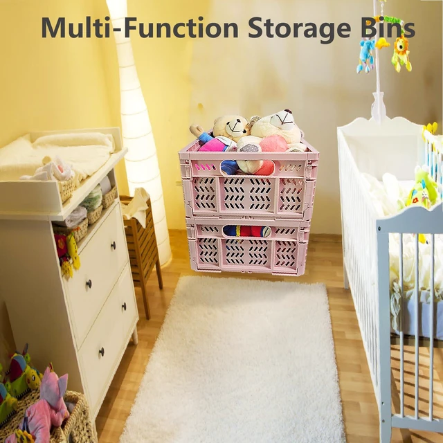 Alt view image 6 of 7 - 20L Foldable Crates, 4Pcs Plastic Crates Baskets for Home Office Storage. Plastic Folding and Collapsible Crates for Chrismas Gifts, Toys Storage. (Light Pink,15.7x11.8 x6.3Inc)