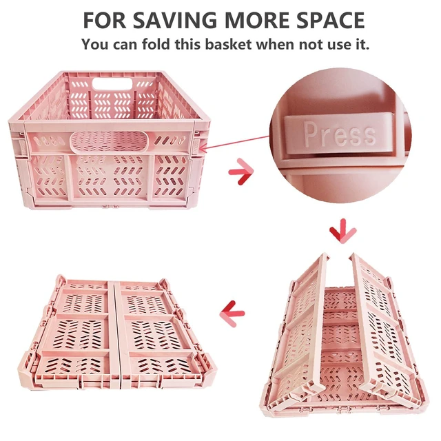 Alt view image 7 of 7 - 20L Foldable Crates, 4Pcs Plastic Crates Baskets for Home Office Storage. Plastic Folding and Collapsible Crates for Chrismas Gifts, Toys Storage. (Light Pink,15.7x11.8 x6.3Inc)