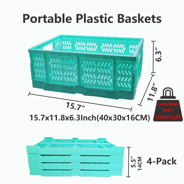 Alt view image 4 of 7 - 20L Folding Crates, 4Pack Plastic Storage Bins Organizer for Home and Office,Plastic Folding baskets,Collapsible Crates for Chrismas Gifts, Toys Storage. (Blue,15.7x11.8x6.3Inch)