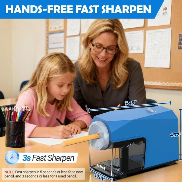 Alt view image 4 of 7 - Electric Pencil Sharpener, Fast & Hands-Free, 10K+ Uses, 5 Nibs, Fully Automatic Pencil Sharpener for Classroom, Heavy Duty Sharpeners for No.2/Jumbo/Colored Pencils (6.5-10.5mm) US Plug(120V)