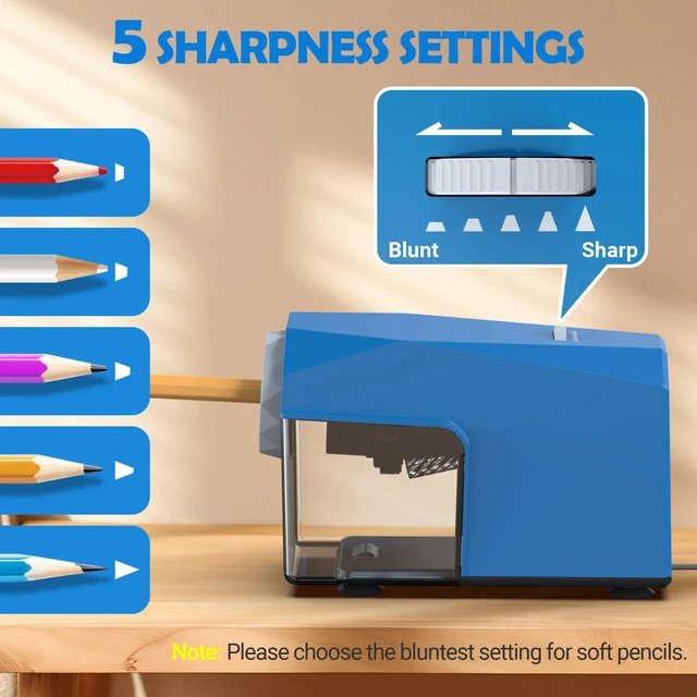 Alt view image 5 of 7 - Electric Pencil Sharpener, Fast & Hands-Free, 10K+ Uses, 5 Nibs, Fully Automatic Pencil Sharpener for Classroom, Heavy Duty Sharpeners for No.2/Jumbo/Colored Pencils (6.5-10.5mm) US Plug(120V)
