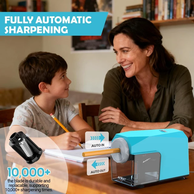 Alt view image 2 of 7 - Electric Pencil Sharpener, Fast & Hands-Free, 10K+ Uses, 5 Nibs, Fully Automatic Pencil Sharpener for Classroom, Heavy Duty Sharpeners for No.2/Jumbo/Colored Pencils (6.5-10.5mm) US Plug(120V)