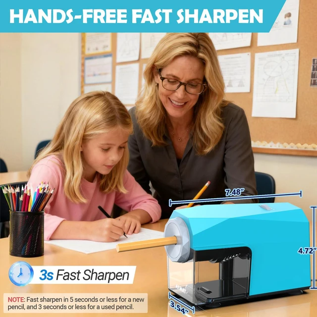Alt view image 4 of 7 - Electric Pencil Sharpener, Fast & Hands-Free, 10K+ Uses, 5 Nibs, Fully Automatic Pencil Sharpener for Classroom, Heavy Duty Sharpeners for No.2/Jumbo/Colored Pencils (6.5-10.5mm) US Plug(120V)