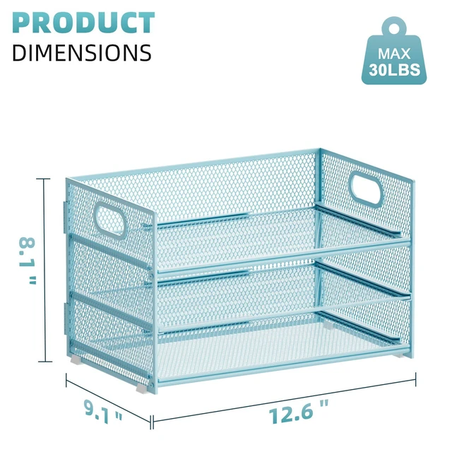 Alt view image 3 of 6 - 3 Tier Paper Organizer Letter Tray, Mesh File Organizer with Handle, Paper Sorter Desk Organizer for Home Office Supplies - 2p Blue