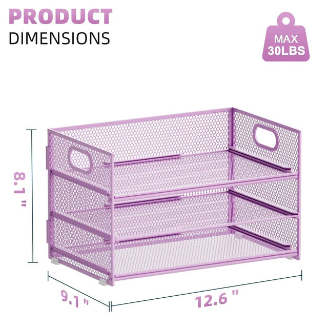 Alt view image 3 of 6 - 3 Tier Paper Organizer Letter Tray, Mesh File Organizer with Handle, Paper Sorter Desk Organizer for Home Office Supplies - 2p Purple