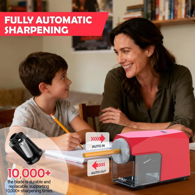 Alt view image 2 of 7 - Electric Pencil Sharpener, Fast & Hands-Free, 10K+ Uses, 5 Nibs, Fully Automatic Pencil Sharpener for Classroom, Heavy Duty Sharpeners for No.2/Jumbo/Colored Pencils (6.5-10.5mm) US Plug(120V)