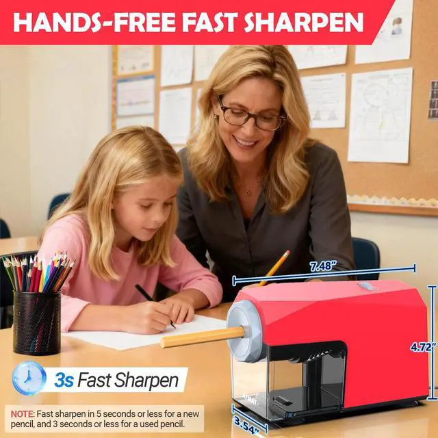 Alt view image 4 of 7 - Electric Pencil Sharpener, Fast & Hands-Free, 10K+ Uses, 5 Nibs, Fully Automatic Pencil Sharpener for Classroom, Heavy Duty Sharpeners for No.2/Jumbo/Colored Pencils (6.5-10.5mm) US Plug(120V)
