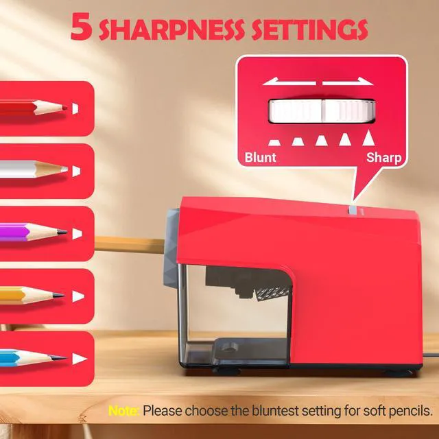 Alt view image 5 of 7 - Electric Pencil Sharpener, Fast & Hands-Free, 10K+ Uses, 5 Nibs, Fully Automatic Pencil Sharpener for Classroom, Heavy Duty Sharpeners for No.2/Jumbo/Colored Pencils (6.5-10.5mm) US Plug(120V)