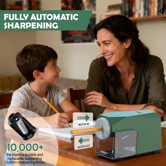 Alt view image 2 of 7 - Electric Pencil Sharpener, Fast & Hands-Free, 10K+ Uses, 5 Nibs, Fully Automatic Pencil Sharpener for Classroom, Heavy Duty Sharpeners for No.2/Jumbo/Colored Pencils (6.5-10.5mm) US Plug(120V)