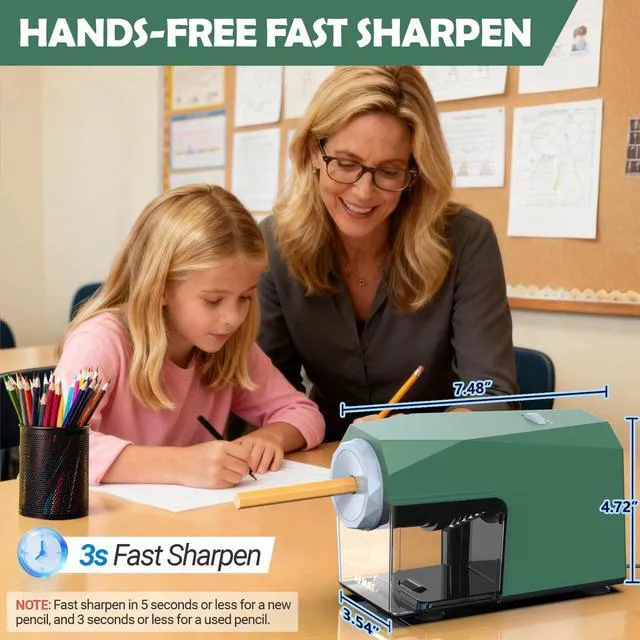 Alt view image 4 of 7 - Electric Pencil Sharpener, Fast & Hands-Free, 10K+ Uses, 5 Nibs, Fully Automatic Pencil Sharpener for Classroom, Heavy Duty Sharpeners for No.2/Jumbo/Colored Pencils (6.5-10.5mm) US Plug(120V)