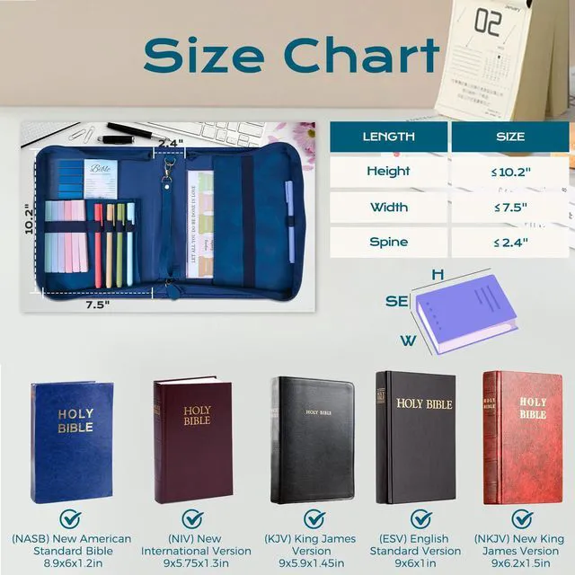 Alt view image 4 of 7 - Bible Cover Case for Women Leather Bible Bag Kit Church Book Holder Blue Journaling Kit Portable Carrying Organizer with Gold-Foiled Cross, Handle, Tabs,Study Supply Christian Gifts for Lady