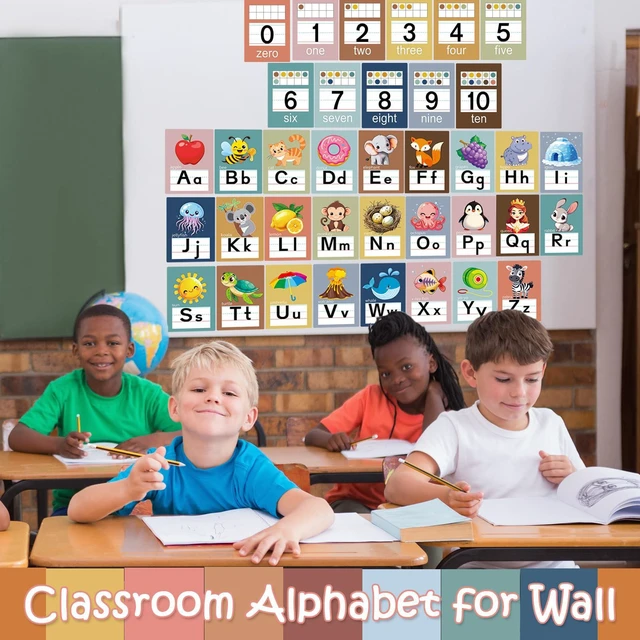 Alt view image 7 of 7 - Alphabet Letters for Wall - ABC Alphabet Poster Classroom Wall Alphabet 37pcs Alphabet Wall Chart Kindergarten Elementary Classroom Wall Decor Daycare Homeschool Supplies (Bohemia)