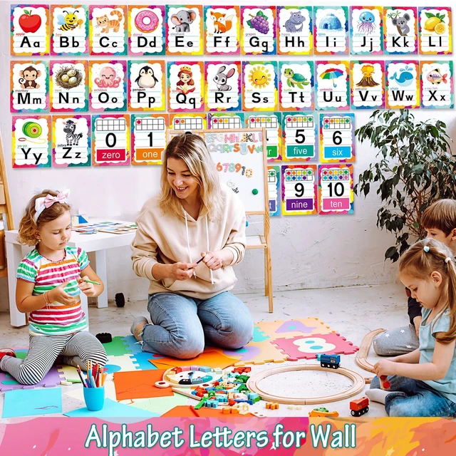 Alt view image 3 of 7 - Alphabet Letters for Wall - ABC Alphabet Poster Classroom Wall Alphabet Alphabet Wall Chart Kindergarten Elementary Classroom Wall Decor Daycare Homeschool Supplies (Pastel Rainbow)