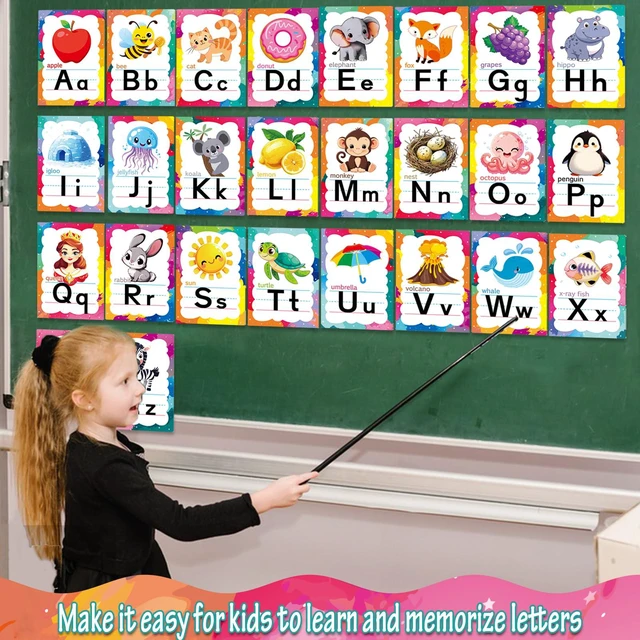 Alt view image 6 of 7 - Alphabet Letters for Wall - ABC Alphabet Poster Classroom Wall Alphabet Alphabet Wall Chart Kindergarten Elementary Classroom Wall Decor Daycare Homeschool Supplies (Pastel Rainbow)