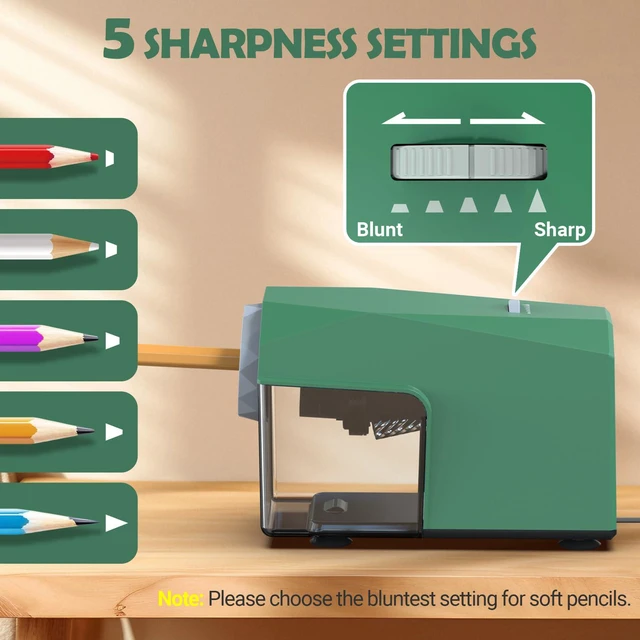Alt view image 5 of 7 - Electric Pencil Sharpener, Fast & Hands-Free, 10K+ Uses, 5 Nibs, Fully Automatic Pencil Sharpener for Classroom, Heavy Duty Sharpeners for No.2/Jumbo/Colored Pencils (6.5-10.5mm) US Plug(120V)