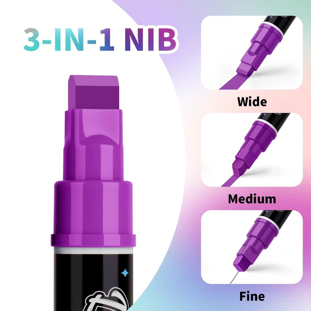 Alt view image 2 of 7 - Jumbo Liquid Chalk Markers for Blackboards, Bold Color Erasable Chalk Pens with 10mm 3 in 1 Nib, Washable Dust-Free Pens for Glass, Signs, Windows, Cars, Chalkboard (8-Pack)