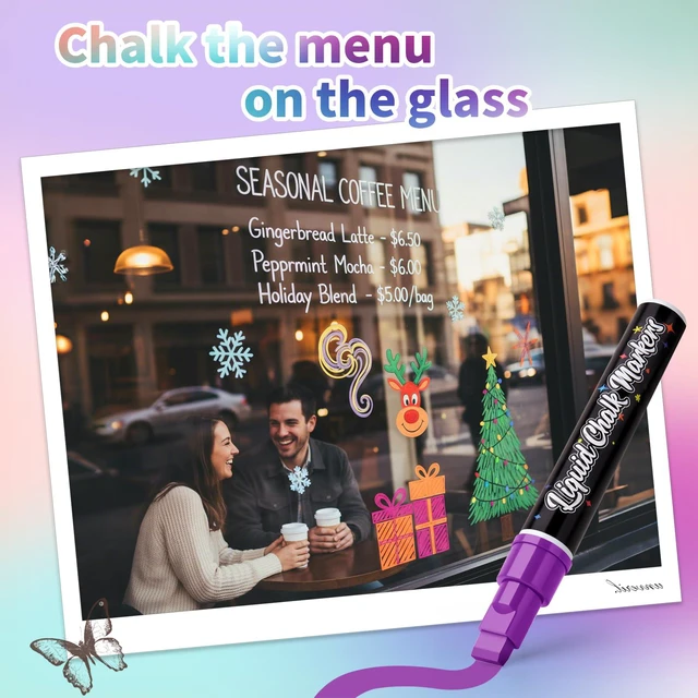 Alt view image 6 of 7 - Jumbo Liquid Chalk Markers for Blackboards, Bold Color Erasable Chalk Pens with 10mm 3 in 1 Nib, Washable Dust-Free Pens for Glass, Signs, Windows, Cars, Chalkboard (8-Pack)