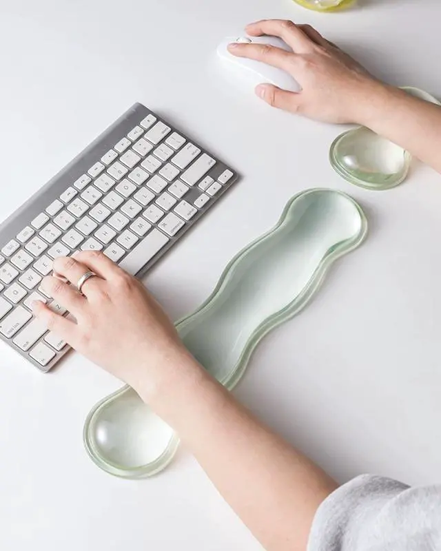 Alt view image 7 of 7 - Mouse Pad with Wrist Rest, Soft Cloud Gel Keyboard Mouse Pad Set with Hand Wrist Support, Cute Non Slip Office Desk Accessories for Comfort/Pain Relief/Computer/Laptop (Green Wave)