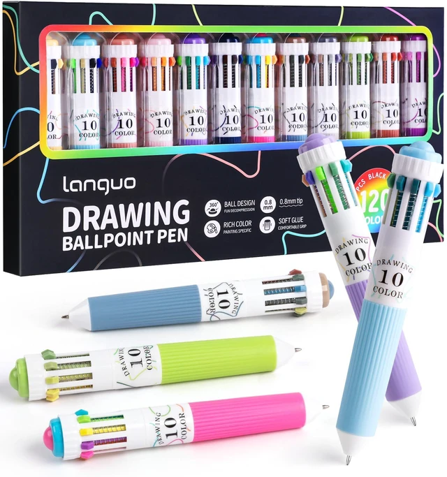 Main image of 12 Pack Multicolor Pens, 10-in-1 Colored Ballpoint Pen, 116 Colors 0.8mm Fine Point Smooth Writing, Retractable Ballpoint Pens for Office School Students Teens