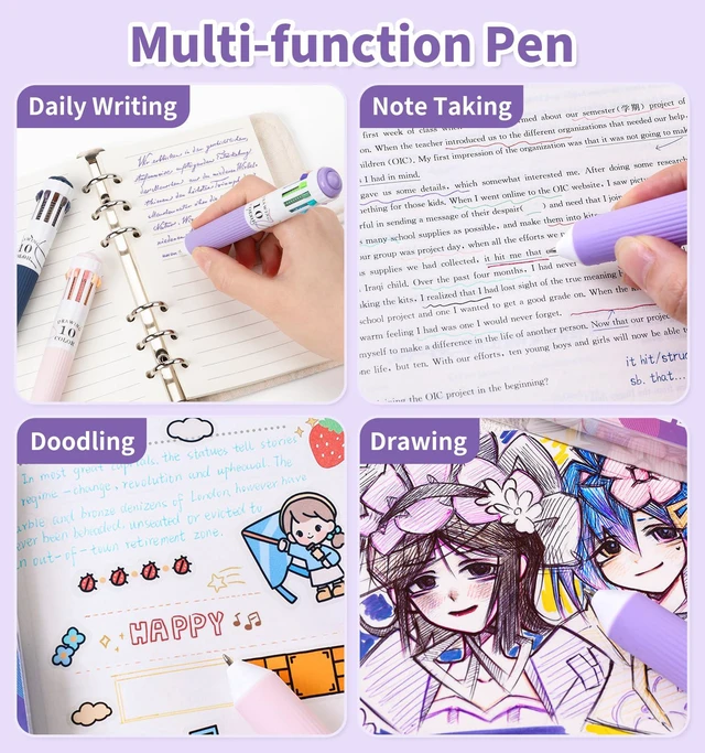 Alt view image 6 of 7 - 12 Pack Multicolor Pens, 10-in-1 Colored Ballpoint Pen, 116 Colors 0.8mm Fine Point Smooth Writing, Retractable Ballpoint Pens for Office School Students Teens