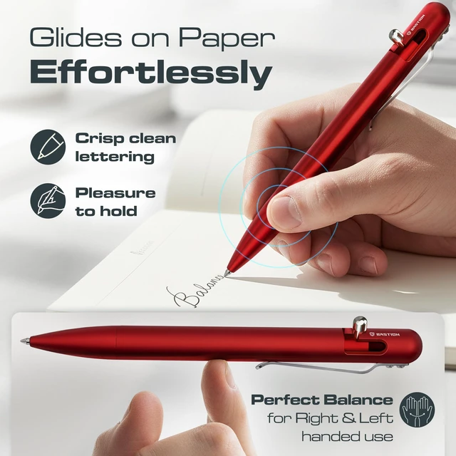 Alt view image 3 of 6 - Bolt Action Pen, Aluminum Red, Premium Metal Writing Pen, EDC Executive Gift for Professionals, Durable Pocket Pen, Aircraft-grade anodized finish, 2 free ink refills, smooth ink flow