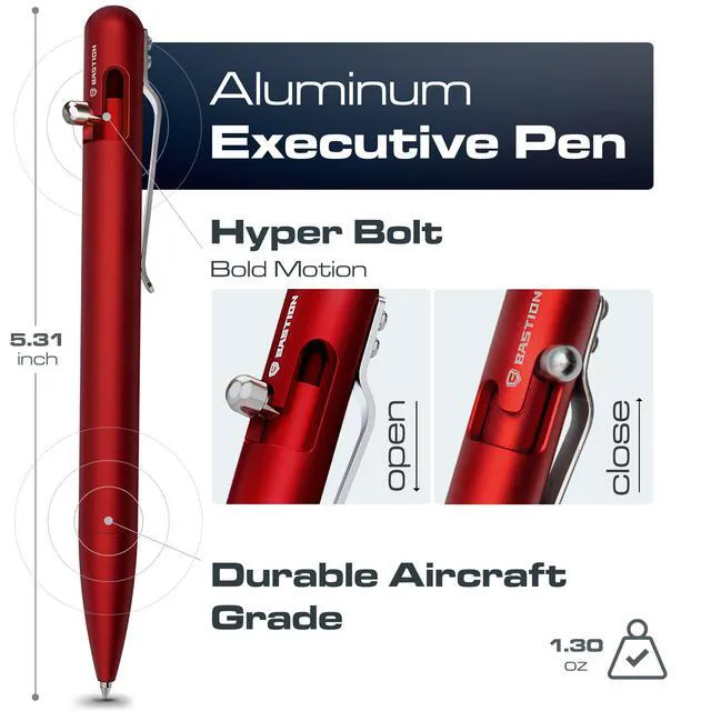 Alt view image 2 of 6 - Bolt Action Pen, Aluminum Red, Premium Metal Writing Pen, EDC Executive Gift for Professionals, Durable Pocket Pen, Aircraft-grade anodized finish, 2 free ink refills, smooth ink flow