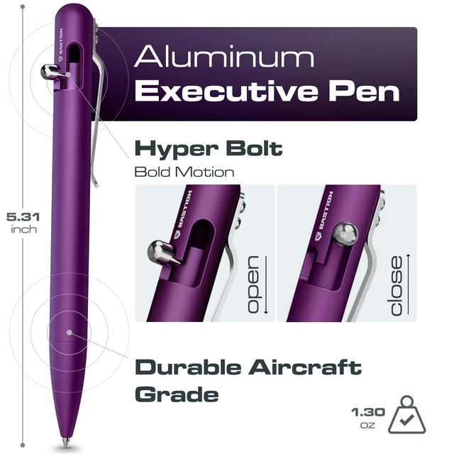 Alt view image 2 of 6 - Bolt Action Pen, Aluminum Purple, HyperBolt EDC Pen, Refillable Metal Writing Pen, Premium Graduation Gift, Executive Pocket Pen