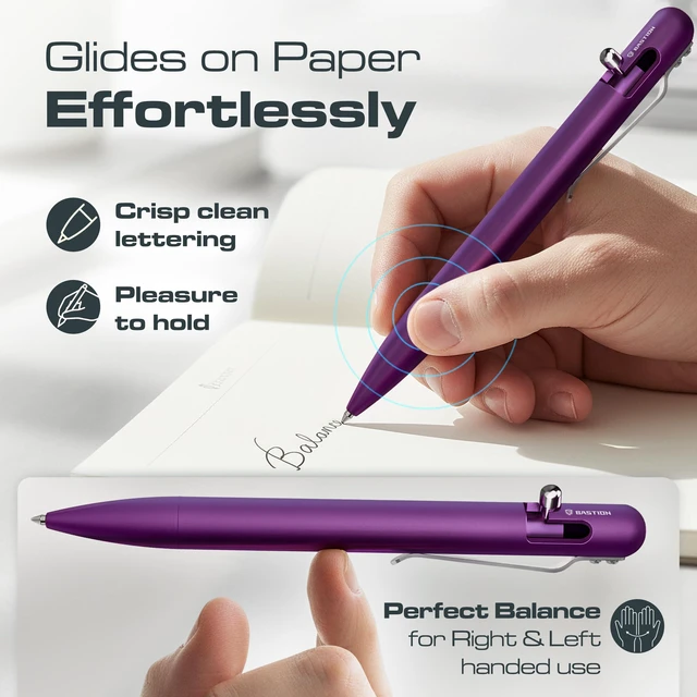 Alt view image 3 of 6 - Bolt Action Pen, Aluminum Purple, HyperBolt EDC Pen, Refillable Metal Writing Pen, Premium Graduation Gift, Executive Pocket Pen