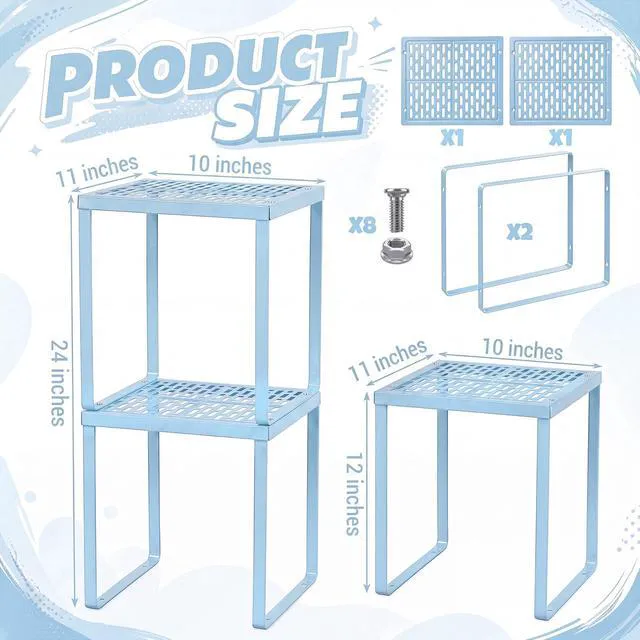 Alt view image 3 of 7 - 2 Pcs Locker Organizer Shelf Stackable 2-Tier Shelves Fits Standard Size School Lockers Heavy Duty Metal Locker Shelf for School Office Gym Lockers Home Storage 11x 10 x 12 Inch(Sky Blue)