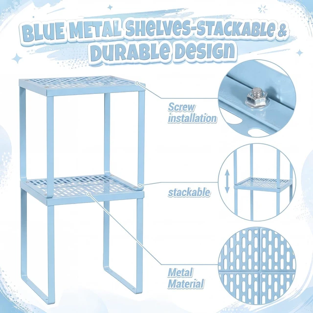 Alt view image 4 of 7 - 2 Pcs Locker Organizer Shelf Stackable 2-Tier Shelves Fits Standard Size School Lockers Heavy Duty Metal Locker Shelf for School Office Gym Lockers Home Storage 11x 10 x 12 Inch(Sky Blue)