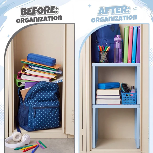 Alt view image 5 of 7 - 2 Pcs Locker Organizer Shelf Stackable 2-Tier Shelves Fits Standard Size School Lockers Heavy Duty Metal Locker Shelf for School Office Gym Lockers Home Storage 11x 10 x 12 Inch(Sky Blue)